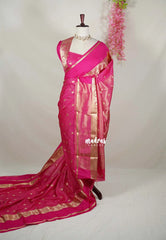 Queen's Pink - Avantika - Semi Mysore Silk Saree with Checks Weaving Gap and Mayil Border - Perfect for Small Functions