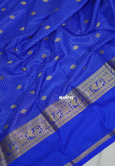 Royal Blue - Avantika - Semi Mysore Silk Saree with Checks Weaving Gap and Mayil Border - Perfect for Small Functions