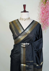 Ebony Black - Avantika - Semi Mysore Silk Saree with Small Border - Perfect for Small Functions