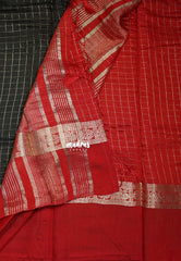 Jet Black - Avantika - Semi Mysore Silk Saree Checks with Skirt Border - Perfect for Wedding Functions