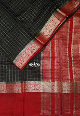 Jet Black - Avantika - Semi Mysore Silk Saree Checks with Skirt Border - Perfect for Wedding Functions