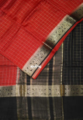 Orangish Red - Avantika - Semi Mysore Silk Saree Checks with Skirt Border - Perfect for Wedding Functions
