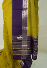 Greenish Yellow - Avantika - Semi Mysore Silk Saree Checks with Skirt Border - Perfect for Wedding Functions