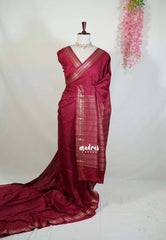 Majestic Maroon - Avantika - Semi Mysore Silk Saree with Tiny Flower Border - Perfect for Small Functions