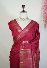 Majestic Maroon - Avantika - Semi Mysore Silk Saree with Tiny Flower Border - Perfect for Small Functions
