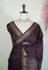 Coffee Brown - Avantika - Semi Mysore Silk Saree with Tiny Flower Border - Perfect for Small Functions