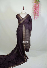 Coffee Brown - Avantika - Semi Mysore Silk Saree with Tiny Flower Border - Perfect for Small Functions