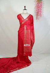 Tomato Red - Avantika - Semi Mysore Silk Saree with Tiny Flower Border - Perfect for Small Functions