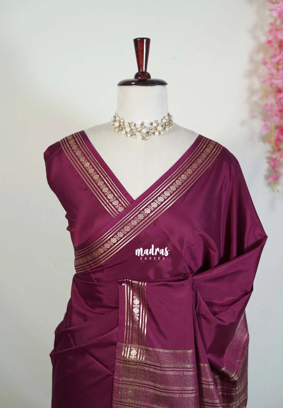 Mulberry Purple - Avantika - Semi Mysore Silk Saree with Tiny Flower Border - Perfect for Small Functions