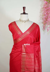 Tomato Red - Avantika - Semi Mysore Silk Saree with Tiny Flower Border - Perfect for Small Functions