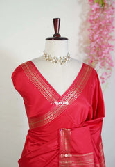 Tomato Red - Avantika - Semi Mysore Silk Saree with Tiny Flower Border - Perfect for Small Functions