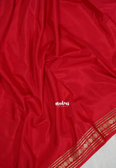 Tomato Red - Avantika - Semi Mysore Silk Saree with Tiny Flower Border - Perfect for Small Functions