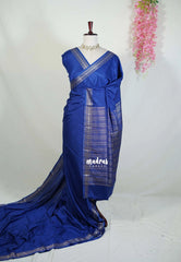 Indigo Blue - Avantika - Semi Mysore Silk Saree with Tiny Flower Border - Perfect for Small Functions