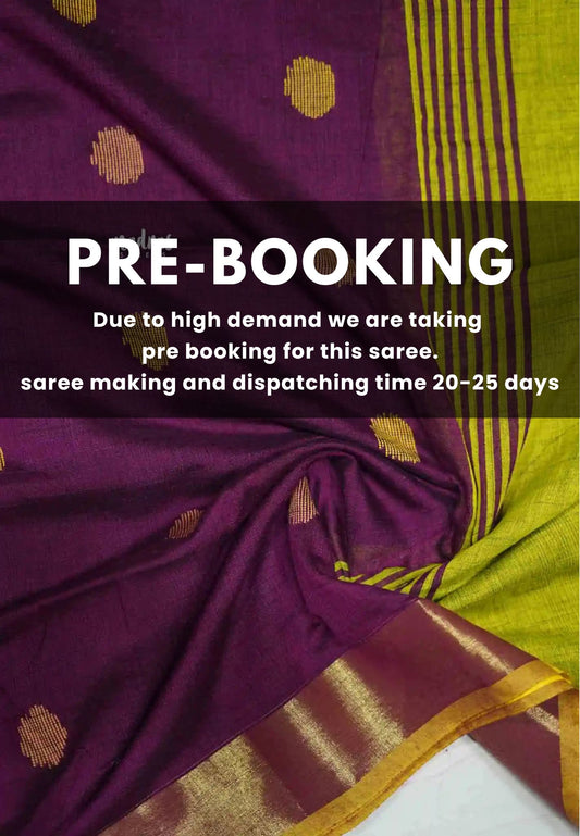 (PRE-BOOKING) kannamma  Handwoven Ballbutta linen Winered with yellow pallu