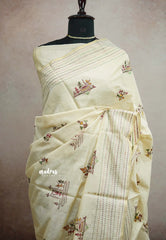 Haasini - Bamboo cotton silk handstitched kantha work with warli embroidery - Half white 3