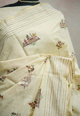 Haasini - Bamboo cotton silk handstitched kantha work with warli embroidery - Half white 3