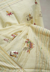 Haasini - Bamboo cotton silk handstitched kantha work with warli embroidery - Half white 1