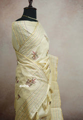 Haasini - Bamboo cotton silk handstitched kantha work with warli embroidery - Half white 2