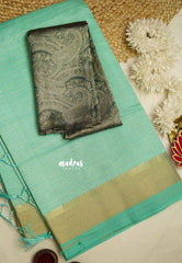 Narayani - Semi Organza silk stripes weaving body with Banarasi blouse - Aqua Green