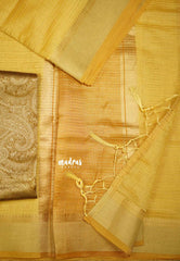 Narayani - Semi Organza silk stripes weaving body with Banarasi blouse - pastel yellow