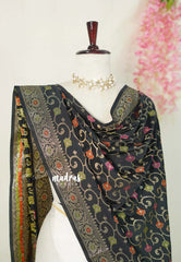 Jet Black - 2 mtr Banarasi Weaving Duppatta - Best for Wedding Funtions | Half Saree