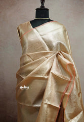 Durga - Banarasi katan silk modern stripes weaving - Rose gold