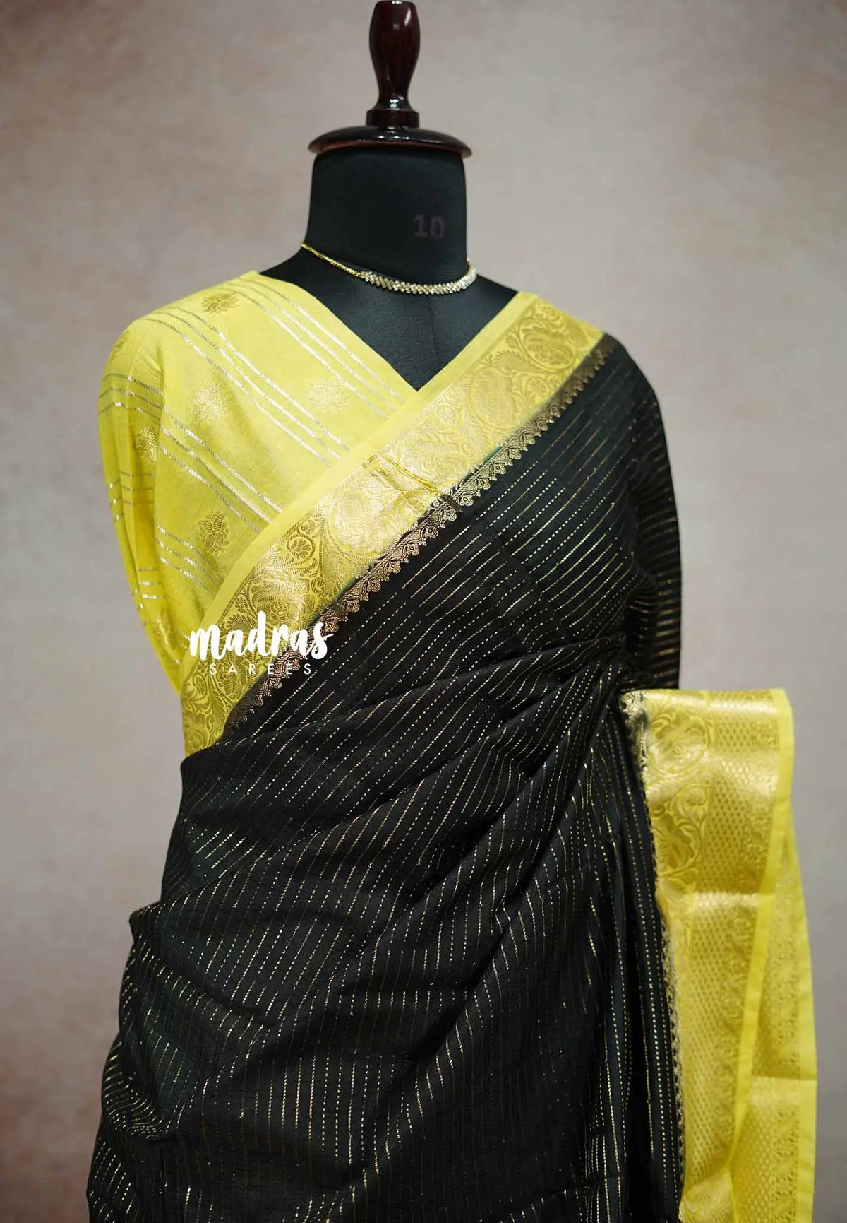 Black - Banarasi soft katan silk zari lines weaving with designer blouse - Durga