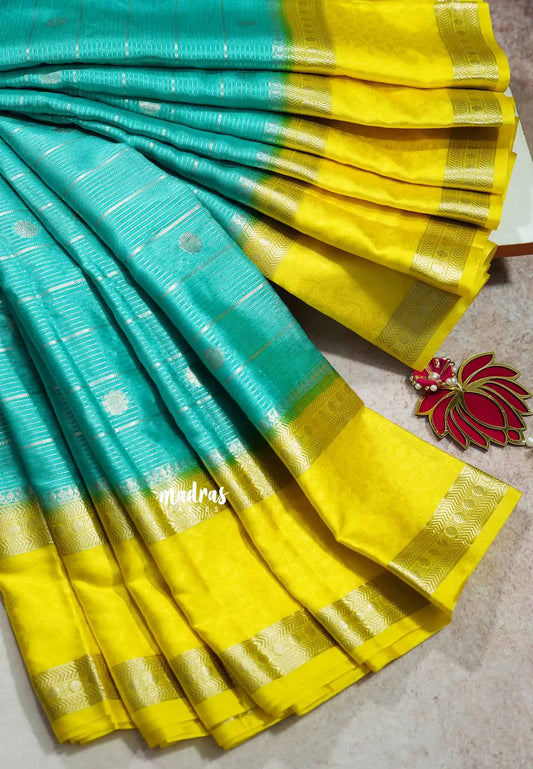 Turquoise blue - Banarasi soft katan silk zari lines weaving with rettapet border - Durga
