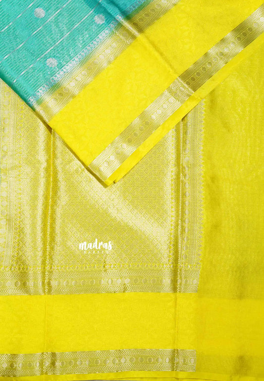 Turquoise blue - Banarasi soft katan silk zari lines weaving with rettapet border - Durga