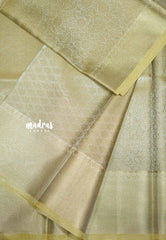 Dualshade silver yellow - Durga - Banarasi katan silk jacquard floral weaving