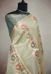 Chikoo color - Banarasi Muslin silk floral weaving - Durga