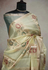 Chikoo color - Banarasi Muslin silk floral weaving - Durga