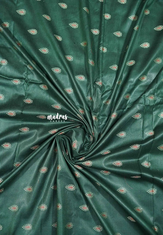 Deep green - Unisex Banarasi Silk Cotton thilagam buttas Fabric – For Men's Kurta, Blouse, Kurti, A-Line Frocks