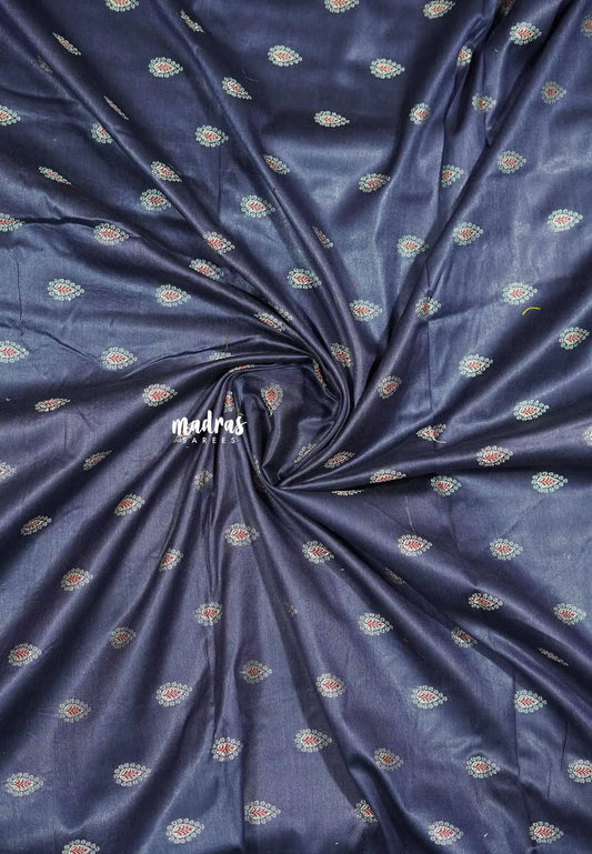Navy blue - Unisex Banarasi Silk Cotton thilagam buttas Fabric – For Men's Kurta, Blouse, Kurti, A-Line Frocks