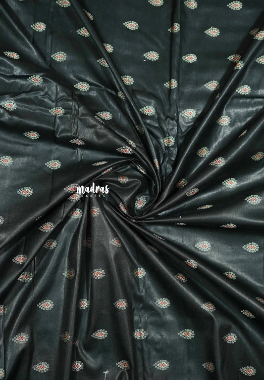 Black - Unisex Banarasi Silk Cotton thilagam buttas Fabric – For Men's Kurta, Blouse, Kurti, A-Line Frocks