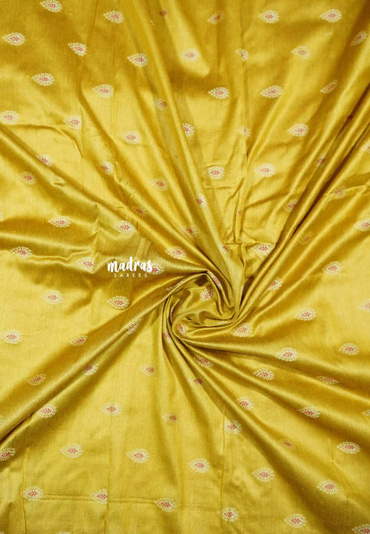 Golden yellow - Unisex Banarasi Silk Cotton thilagam buttas Fabric – For Men's Kurta, Blouse, Kurti, A-Line Frocks