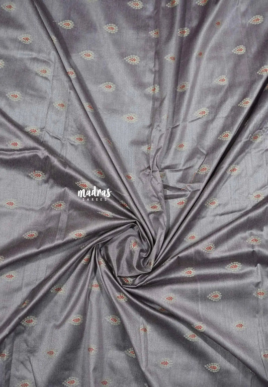 Greyish purple - Unisex Banarasi Silk Cotton thilagam buttas Fabric – For Men's Kurta, Blouse, Kurti, A-Line Frocks