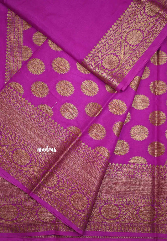 Durga - Traditional Banarasi semi silk saree Big border - Magenta pink