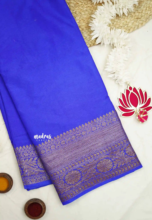 Durga - Traditional Banarasi semi silk saree Big border - Ink blue