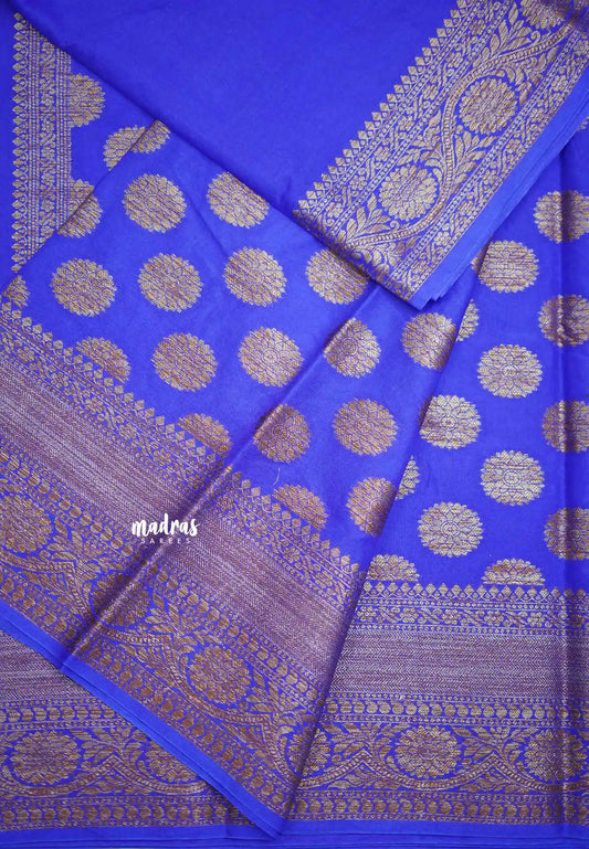 Durga - Traditional Banarasi semi silk saree Big border - Ink blue