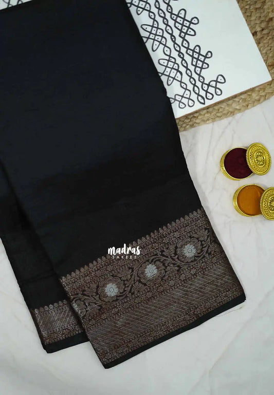 Durga - Traditional Banarasi semi silk saree Antique border - Black