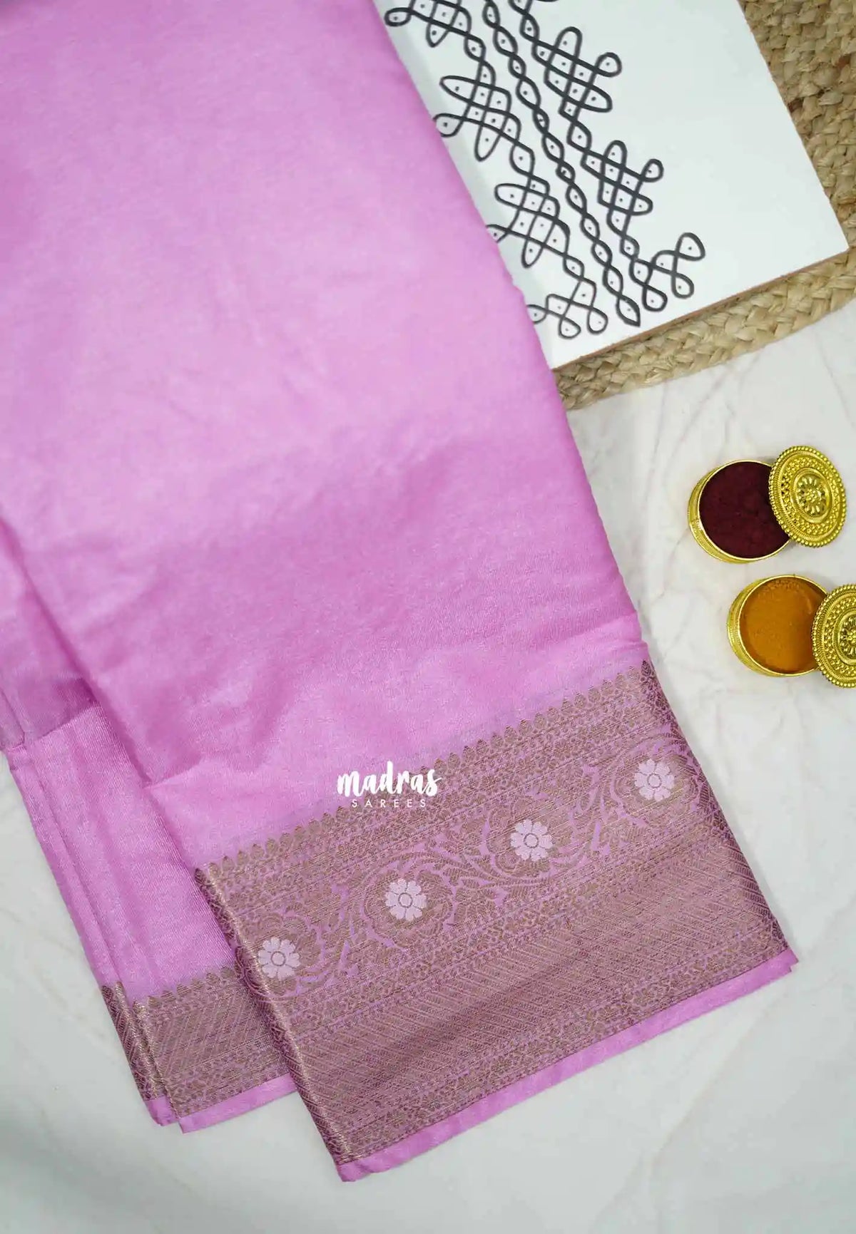 Durga - Traditional Banarasi semi silk saree Antique border - Baby pink