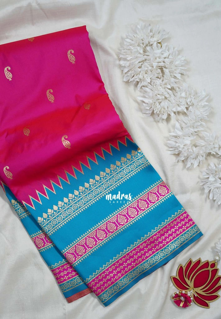 Dual Shade Queen's Pink - Durga - Traditional Banarasi Semi Soft Silk Saree with Big Border and Buttas - Best for Festive Wear