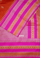 Sunset Orange - Durga - Traditional Banarasi Semi Soft Silk Saree with Big Border and Buttas - Best for Festive Wear