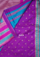 Dual Shade Ananda Blue - Durga - Traditional Banarasi Semi Soft Silk Saree with Big Border and Buttas - Best for Festive Wear