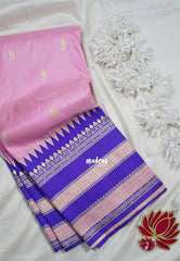 Lotus Pink - Durga - Traditional Banarasi Semi Soft Silk Saree with Big Border and Buttas - Best for Festive Wear