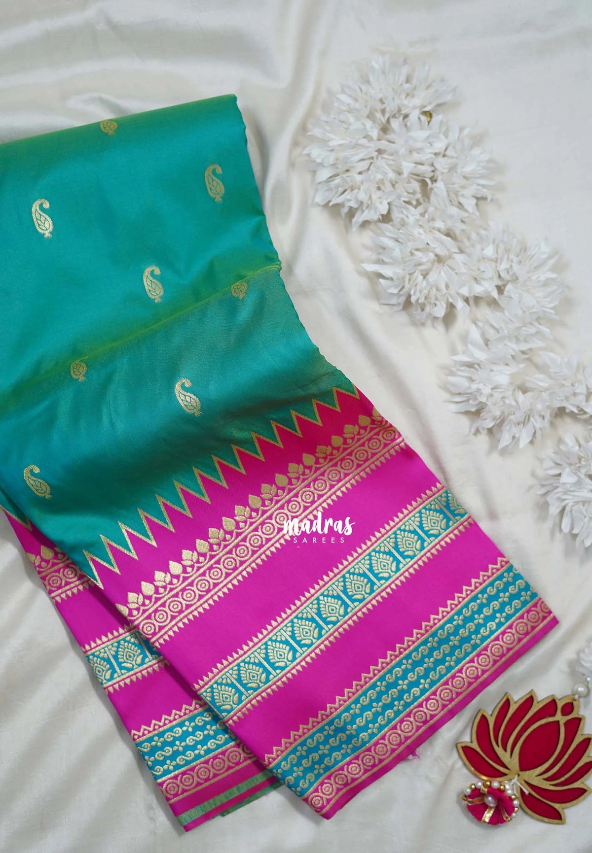 Dual Shade Surf Green - Durga - Traditional Banarasi Semi Soft Silk Saree with Big Border and Buttas - Best for Festive Wear
