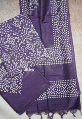 Purple - South cotton silk 3 piece batik tussar salwar suit