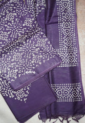Purple - South cotton silk 3 piece batik tussar salwar suit