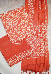 Orange - South cotton silk 3 piece batik tussar salwar suit